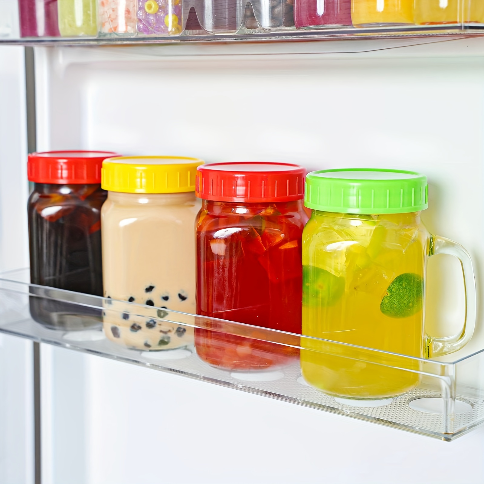 Glass Mason Jar Drinking Mugs w/ Handles & Reusable Colorful