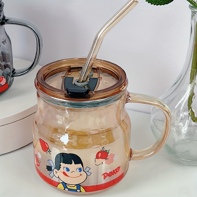Fire Cartoon Iced Coffee Glass W/ Lid & Straw, Cute Trendy Anime Glass Cup,  Beer Can Glass, HMC Glass Tumbler, Kawaii Gifts for Her Xmas Cup 