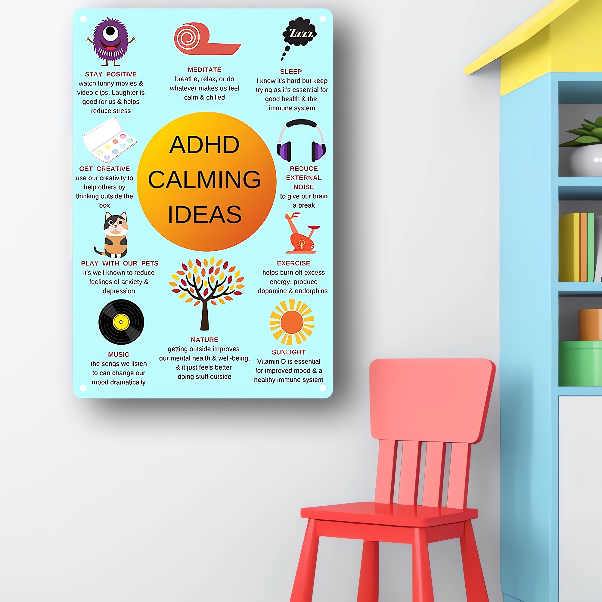 Tin Metal Health Knowledge Signs, Adhd Calming Ideas Metal Poster, Wall ...