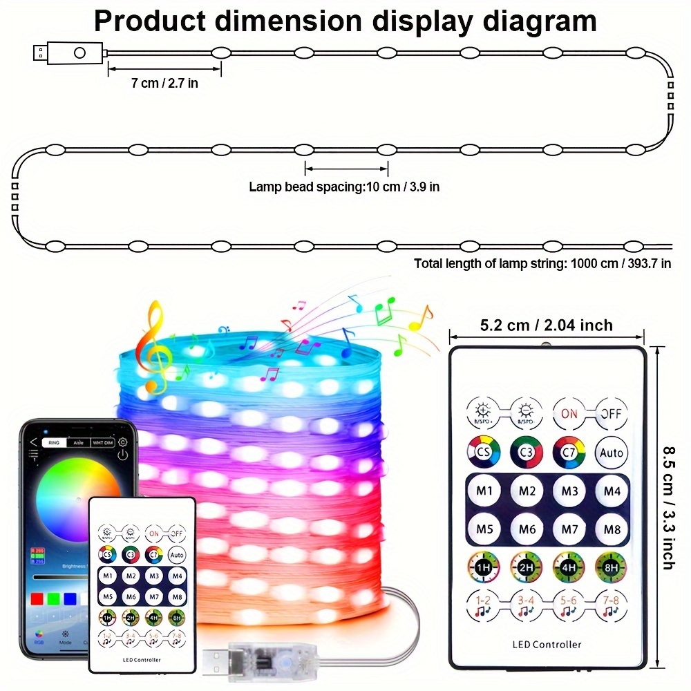 Smart Fairy Lights Usb Power Supply App Remote Control Ip65 - Temu