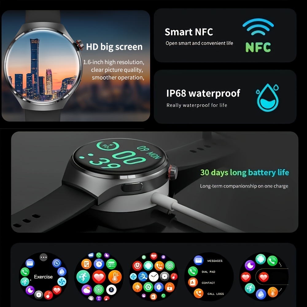 Gejian 2023 New Nfc Smart Watch Men Gt4 Pro Amoled 360 * 360 Hd Screen  Wireless Call Compass Fitness Tracker Ip68 Waterproof Sports Smartwatch -  Temu United Arab Emirates