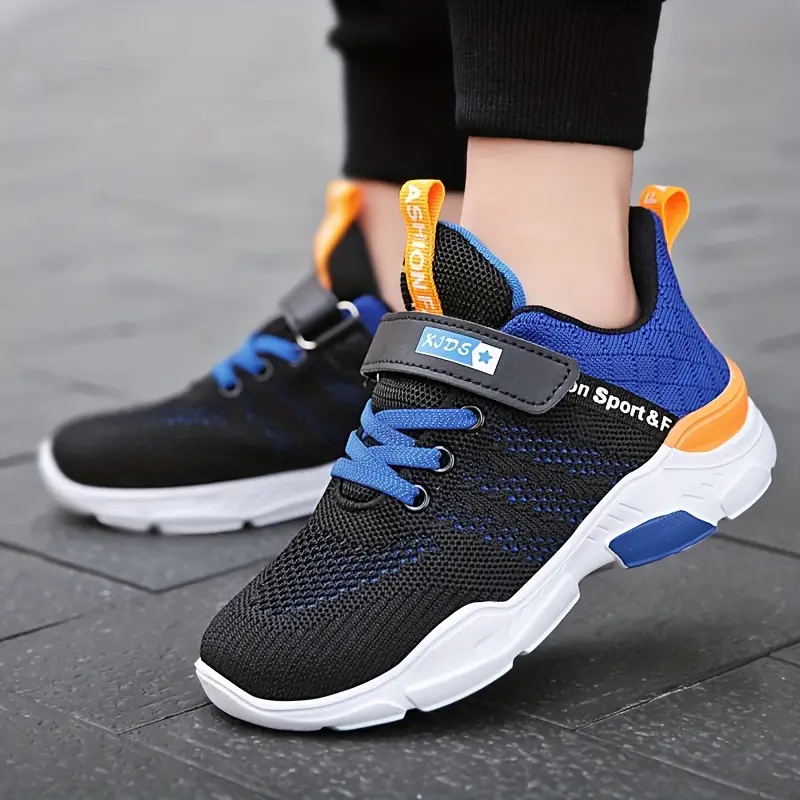 Zapatos Tejidos Transpirables Informales Con Cierre De Gancho Y Lazo Para Niños, Adolescentes, Zapatos Cómodos, Ligeros, Antideslizantes, Bajos, Para Correr, Para Interiores, Exteriores, Primavera Y Otoño detalles 3