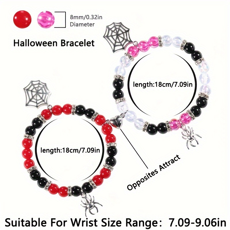 KunJoe 2pcs/set Gothic Spider Web Pendant Magnetic Heart Bracelet for Women  Men Punk Colored Glass Beaded Bracelet Set Halloween - AliExpress