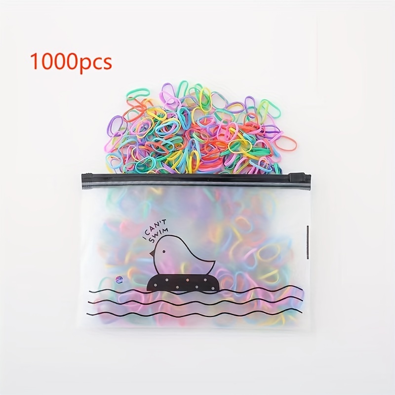 1000pcs Mini Nylon Colorful Disposable Hair Bands with Storage Bag, Elastic Hair Accessories Set for Girls