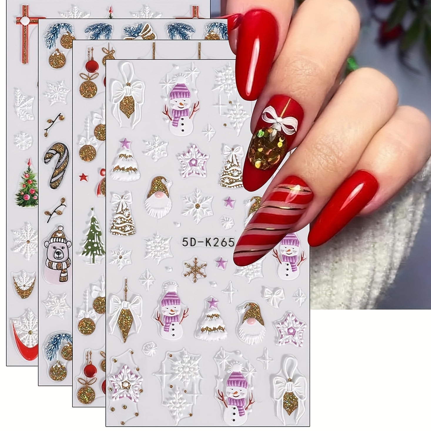 5d Embossed Christmas Nail Art Stickers,self Adhesive Snowflake