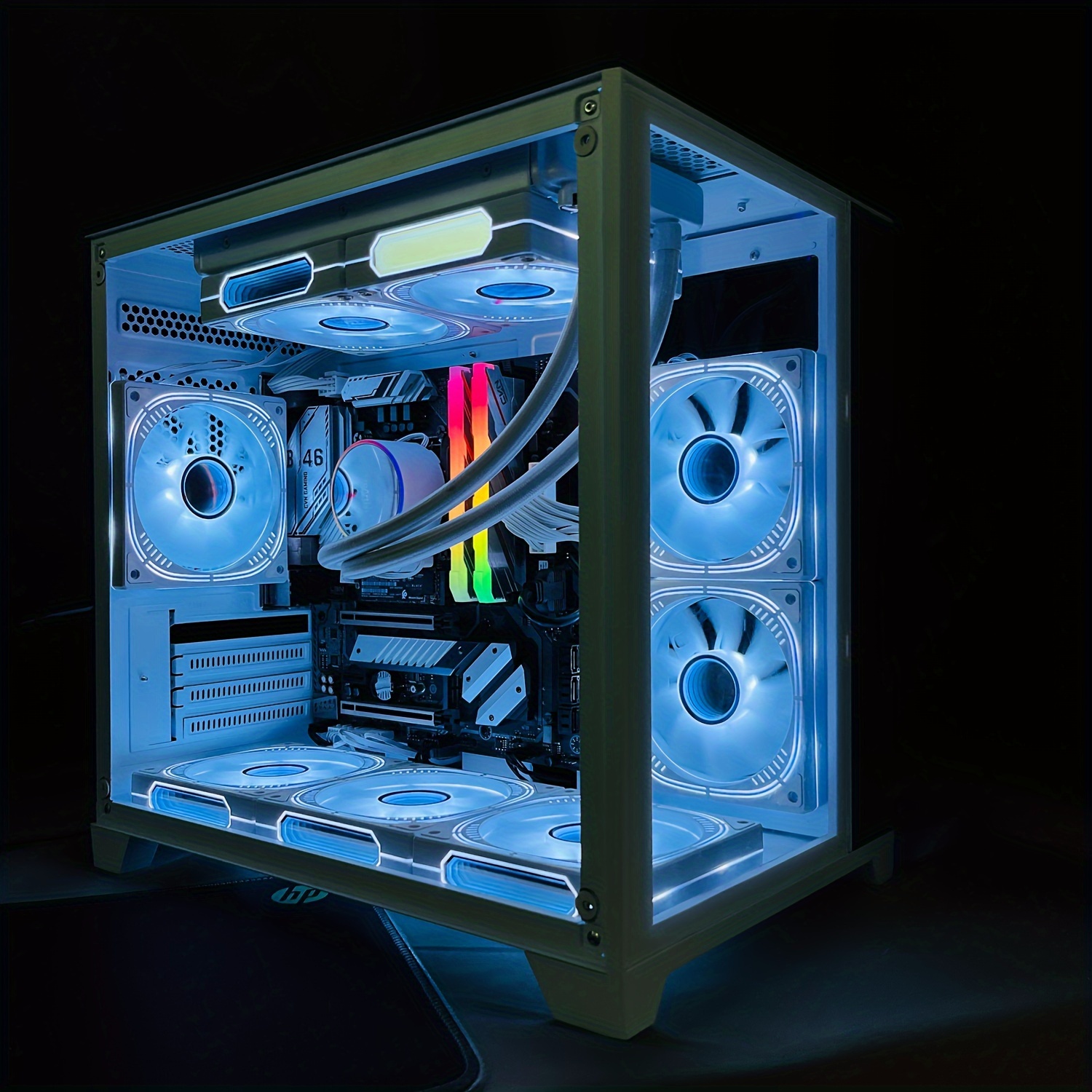 ventilateurs de boîtier PC,Ventilateur de refroidissement pour ordinateur,  120 mm sans fil double cercles RVB édition silencieuse ventilateur PC