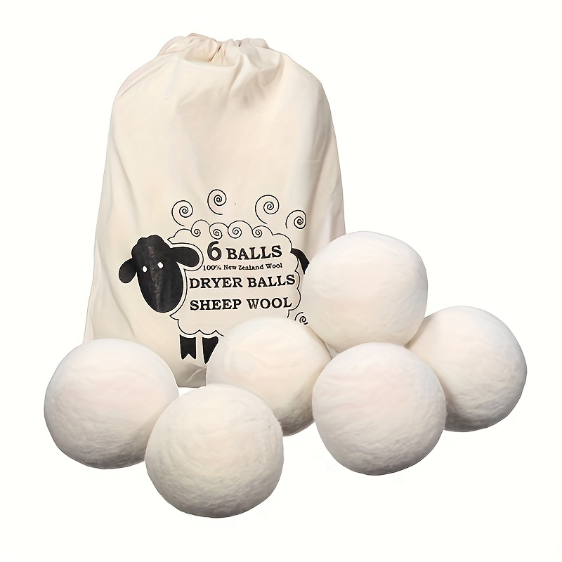 Wool Dryer Balls - New Zealand Wool 6-Pack With Random Pattern Cloth Bag -  3 XL Premium Natural Fabric Softener Award-Winning - Wool Balls Replaces D