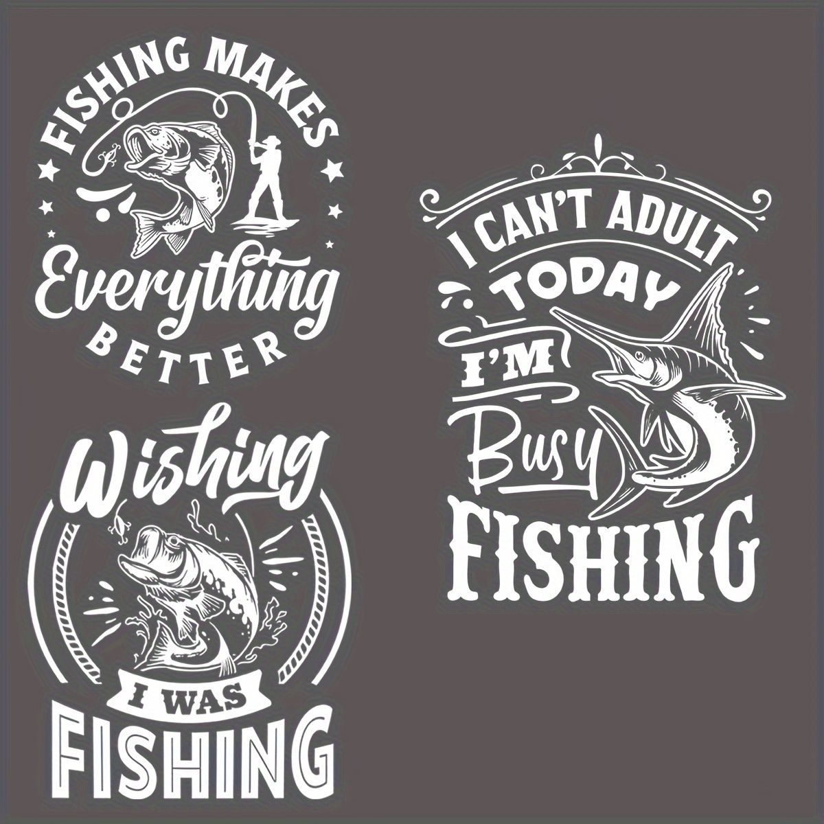 Black White Fishing Heat Transfer Iron On DIY Patches For Clothing