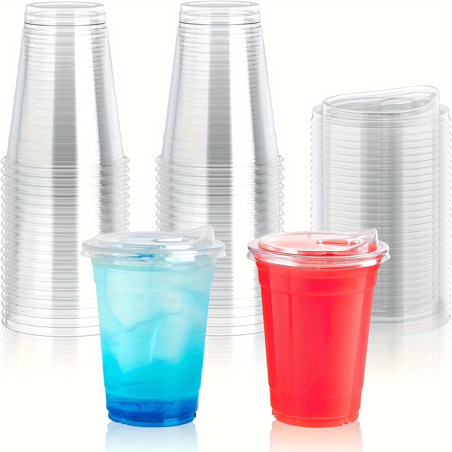 [200 Pack] 20 oz Cups | Iced Coffee Go Cups and Sip Through Lids | Cold Smoothie | Plastic Cups with Sip Through Lids | Clear Plastic Disposable Pet