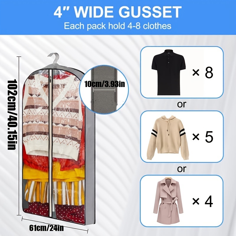 40 Clear Garment Bags for Hanging Clothes Storage with 4