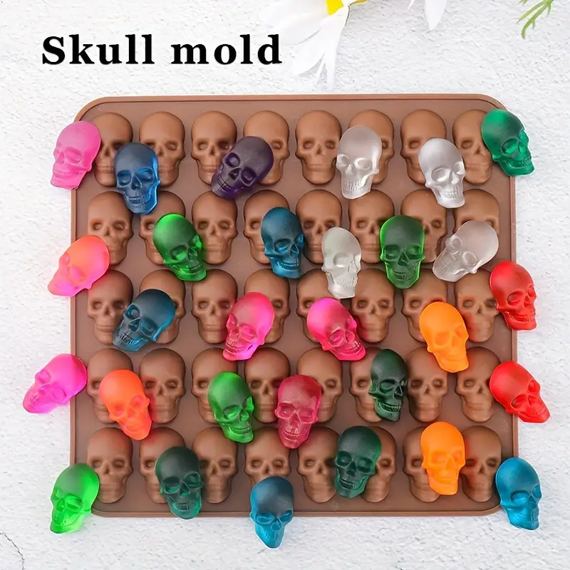 1pc Reusable Gummy Skull Candy Mold Mini Skull Silicone Mold Chocolate Mold  For Making Candy Chocolate Halloween Party Decor Day Of The Dead Decor