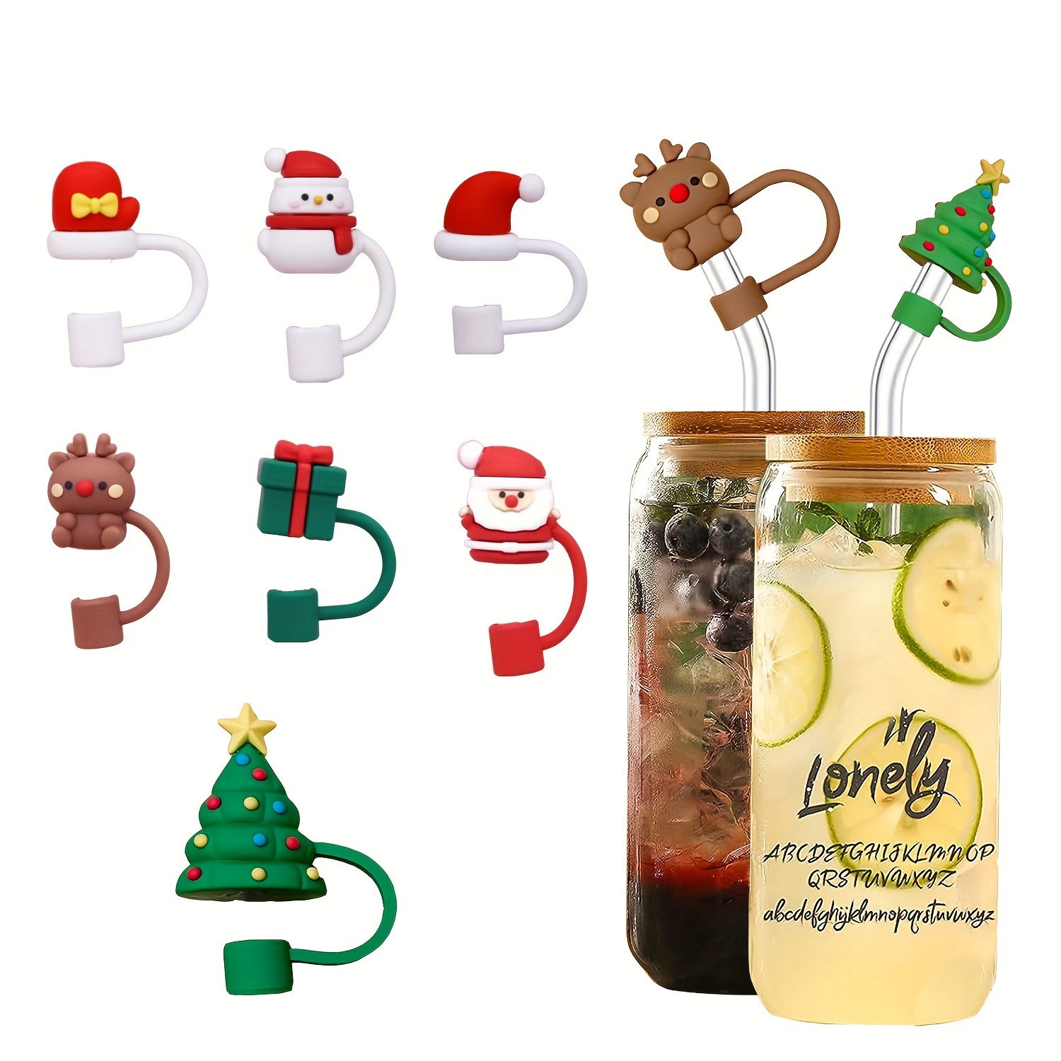 Christmas Portable Silicone Straw , Straw Dustproof , Reusable, Soft Straw  Plugs, Straw Cover, Cute Cup Decoration Accessories - Temu