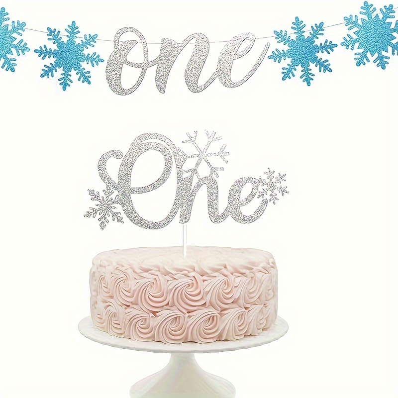 8pcs/set Snowflake One Banner Snowflake One Cake Topper Snowflake Birthday  Decorations Winter Onederland 1st Birthday Girl Decorations Snowflake First