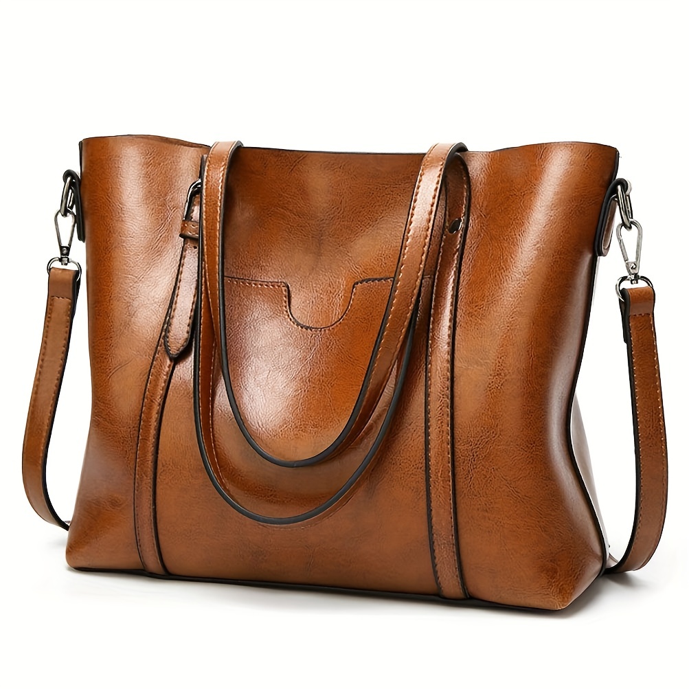 

Retro Solid Color Tote Bag, Large Capacity Shoulder Bag, Luxury Commuter Handbag For Women