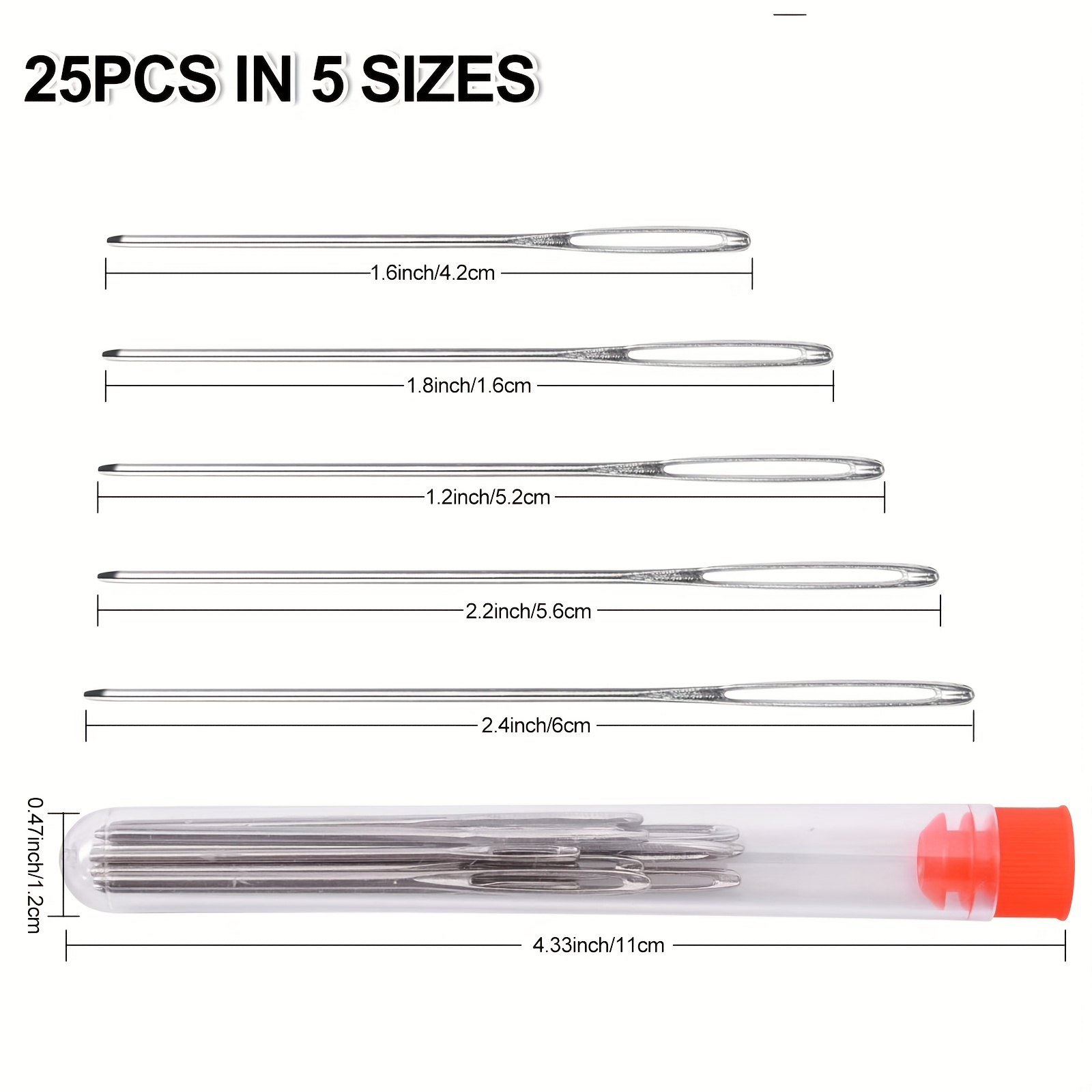 25pcs/set Large-Eye Needles Stitching Needles Big Eye Hand Sewing Needles  In Clear Storage Tube For Stitching, Sewing And Crafting