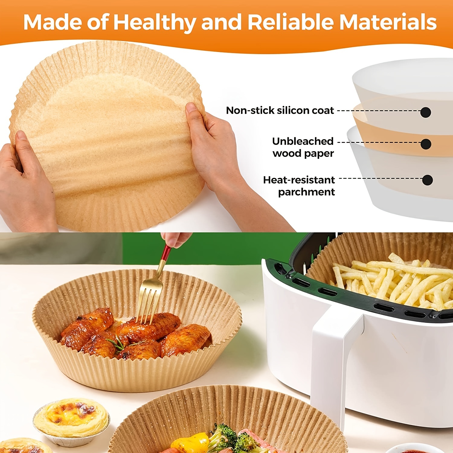 Air Fryer Liners, 100PCS, 6.3in [3 Sizes], Air Fryer Disposable Parchment Paper  Liner, Parchment Paper Liner 