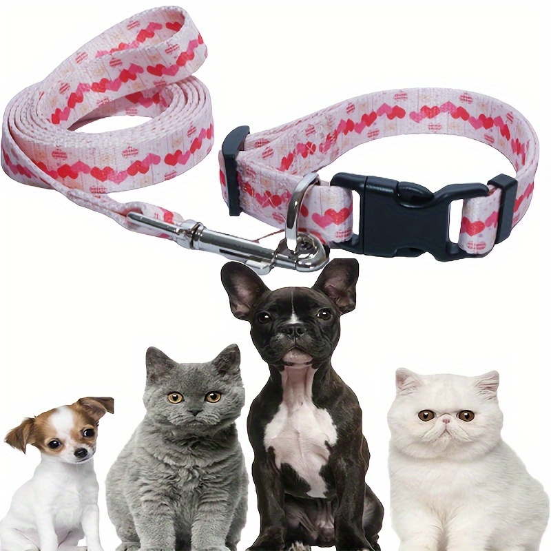 Pet Collar And Leash Set, Dog Bone Print Adjustable Dog Collar Dog Walking  Leash Multi-color Optional Dog Leash - Temu