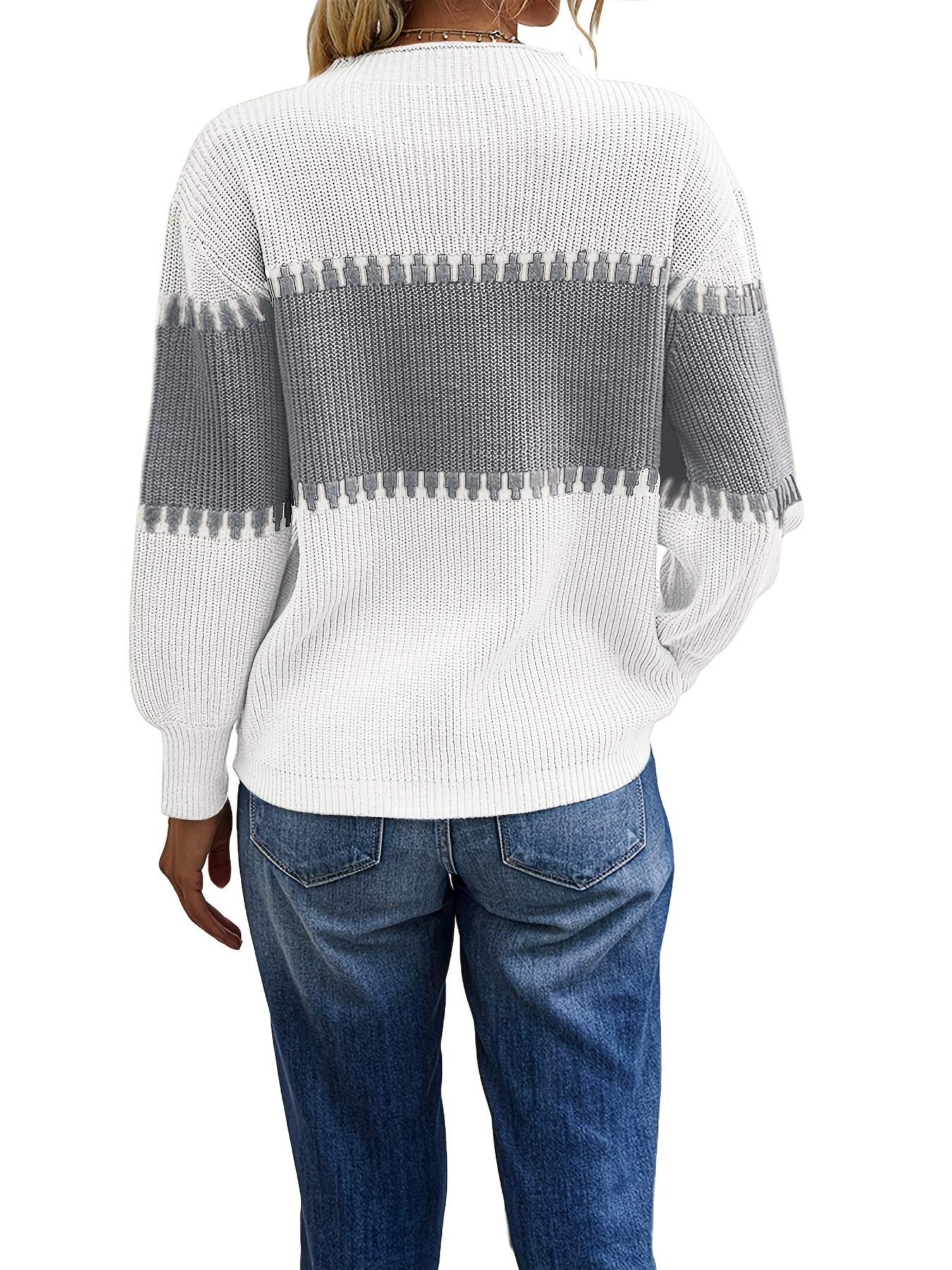 Long-Ballon-Sleeve Loose Crew-Neck Sweater, Regular