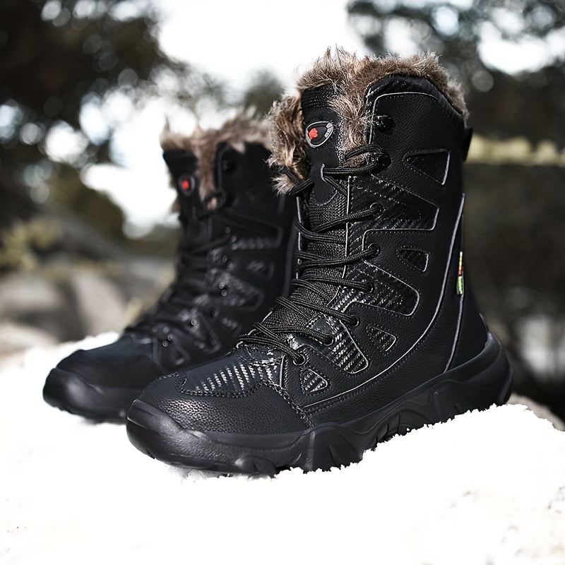 mysoft Mens Winter Snow Boots Waterproof Insulated Hiking Short Boot Fur  Lined Warm Outdoor Ankle Shoes with Side Zipper