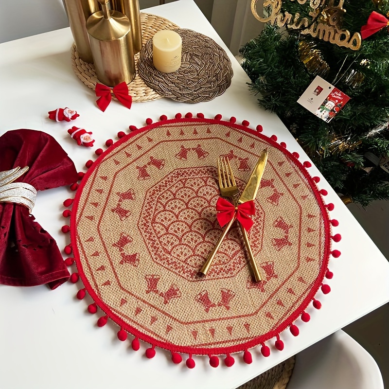 Jute Placemats Christmas Theme Round Table Mats Tassel Lace Temu