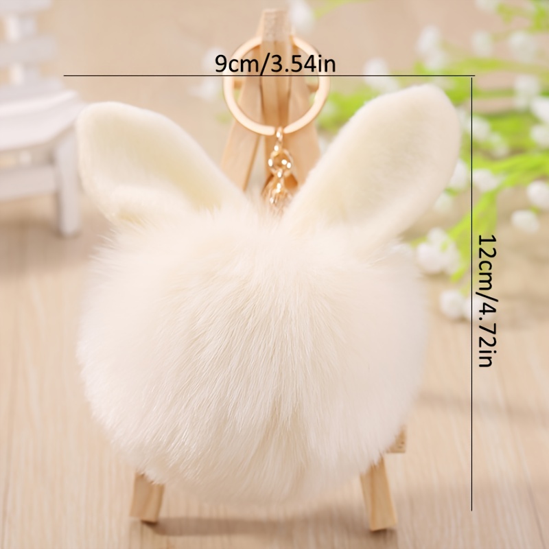 Rabbit Ears Fur Ball Bag Charms With Golden Keyring Pom Pom Fluffy