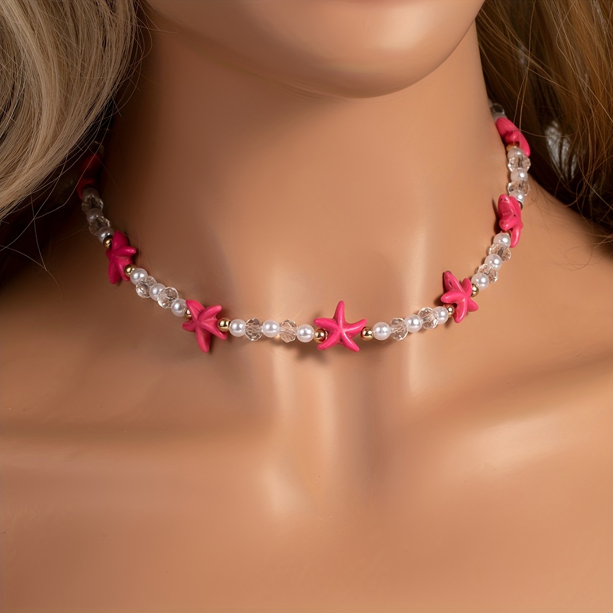 Beach Style Stone Starfish Beads Short Necklace
