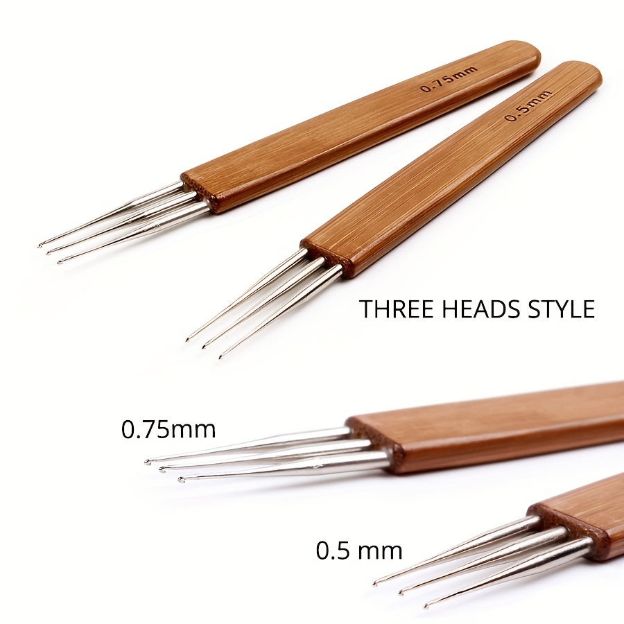 Crochet Hook With 1 / 2 or 3 Needles for Dreadlock 0.5mm or 0,75mm With  Wooden Handle 