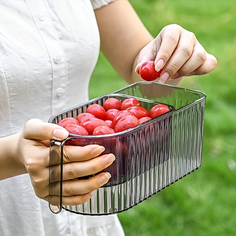 nevera Organizador , 1 pieza refrigerador Organizador , nevera  Organizadores con almacenamiento transparente con asa & Tapa , fruta  Contenedores para