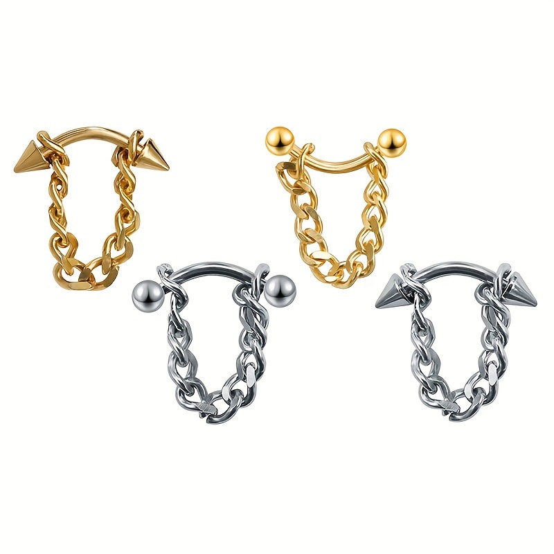 Stainless Steel Eyebrow Ring Ball Spike Barbell With Chain Tragus