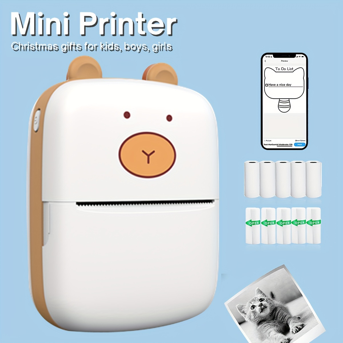Mini impresora portátil, impresora adhesiva sin tinta con 12 rollos de  papel, mini impresora térmica para notas, fotos, etiquetas, recibos,  impresora