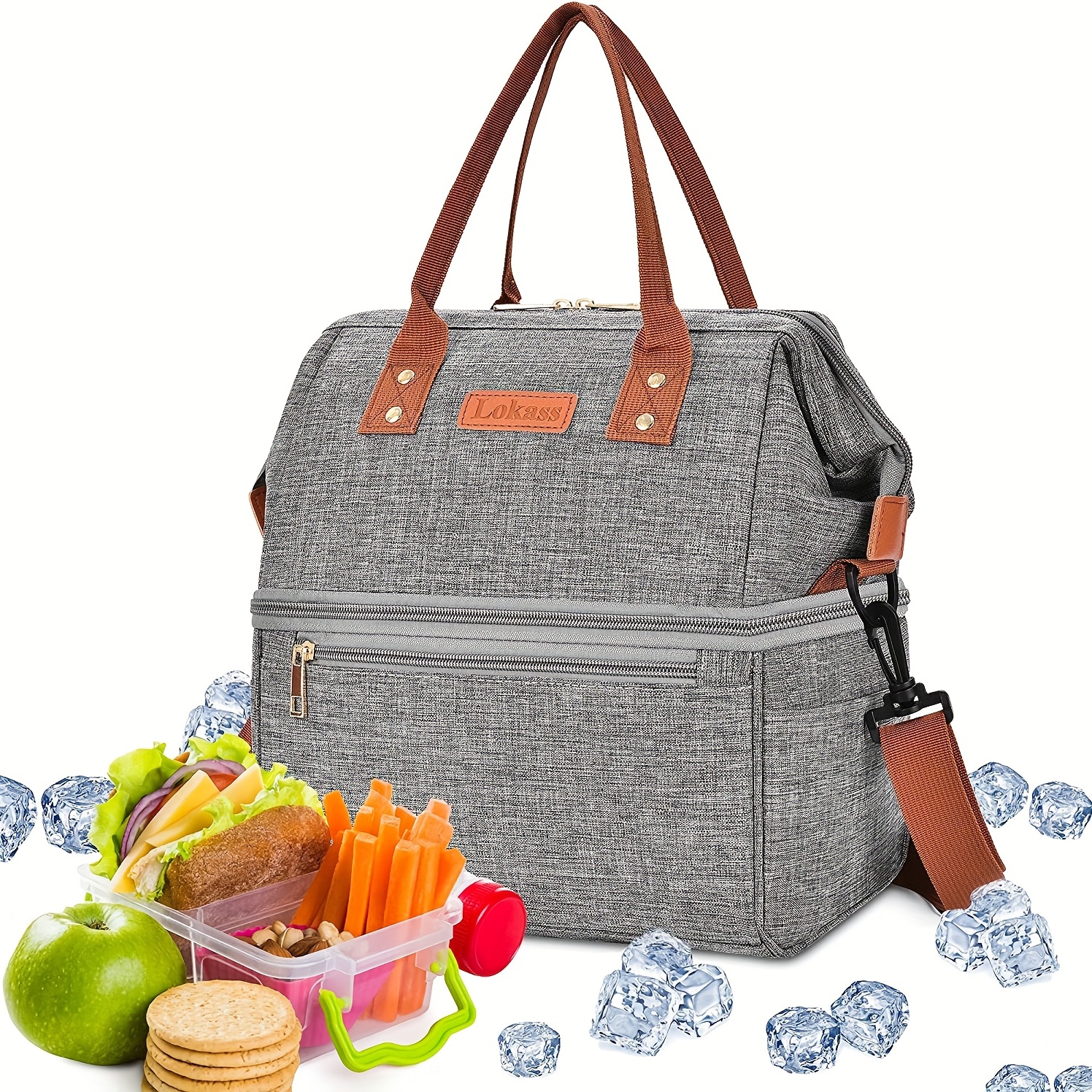 LOKASS Lunch Bag Tote for Women Large Insulated Lunch Box with Ice