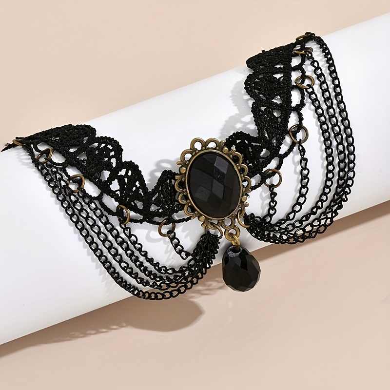 Gothic Multilayer Chain Lace Anklet for Halloween