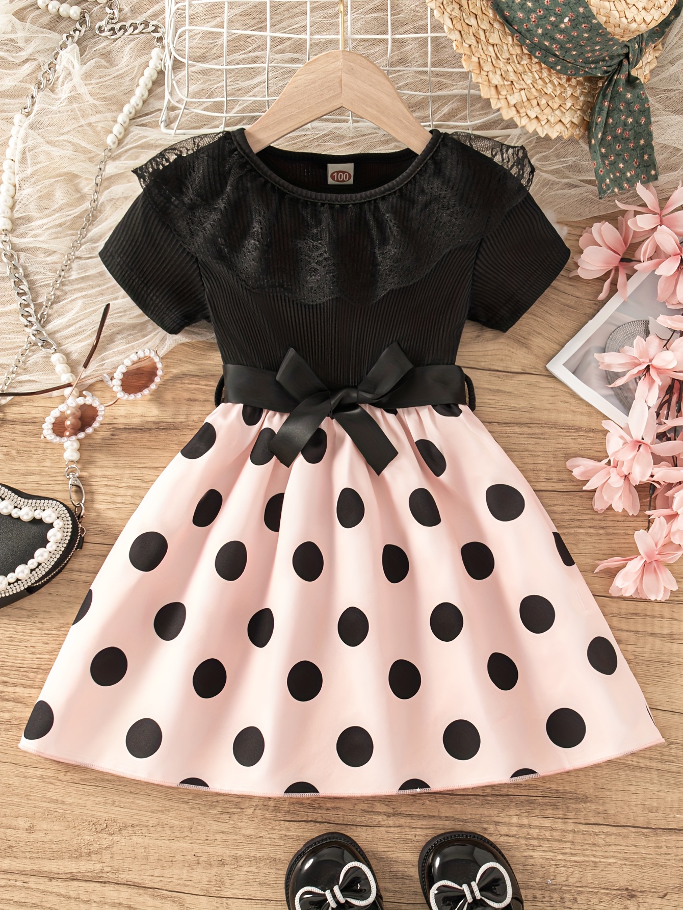 Toddler Girl Polka dots Button Design Smocked Layered Cami Dress