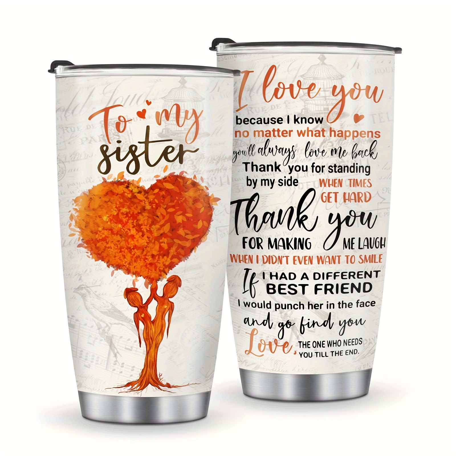 

1pc 20oz Stainless Steel Slider Lid Insulated Car Home Office Funny Travel Cup, Sister Gifts From Sisters Coffee Tumbler Mug, Gift For Best Friend Women Elder Sister For Birthday Christmas Valentines