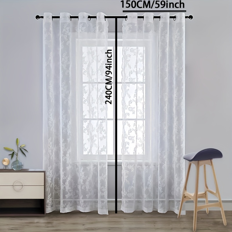 1pc Floral Curtain Lace Perforated Window Sheer Curtain Home Decor