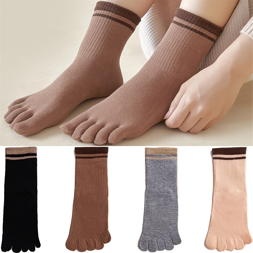 Toe Socks Comfortable Breathable Cotton Crew Length Solid - Temu