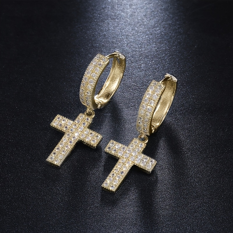 Punk Style Cross Rhinestone Dangle Earrings for Men