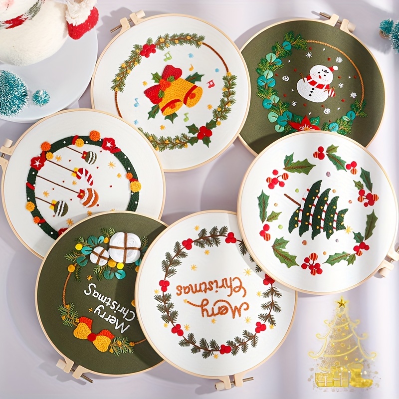 Christmas Theme Embroidery Kit Diy Self Embroidery Material - Temu