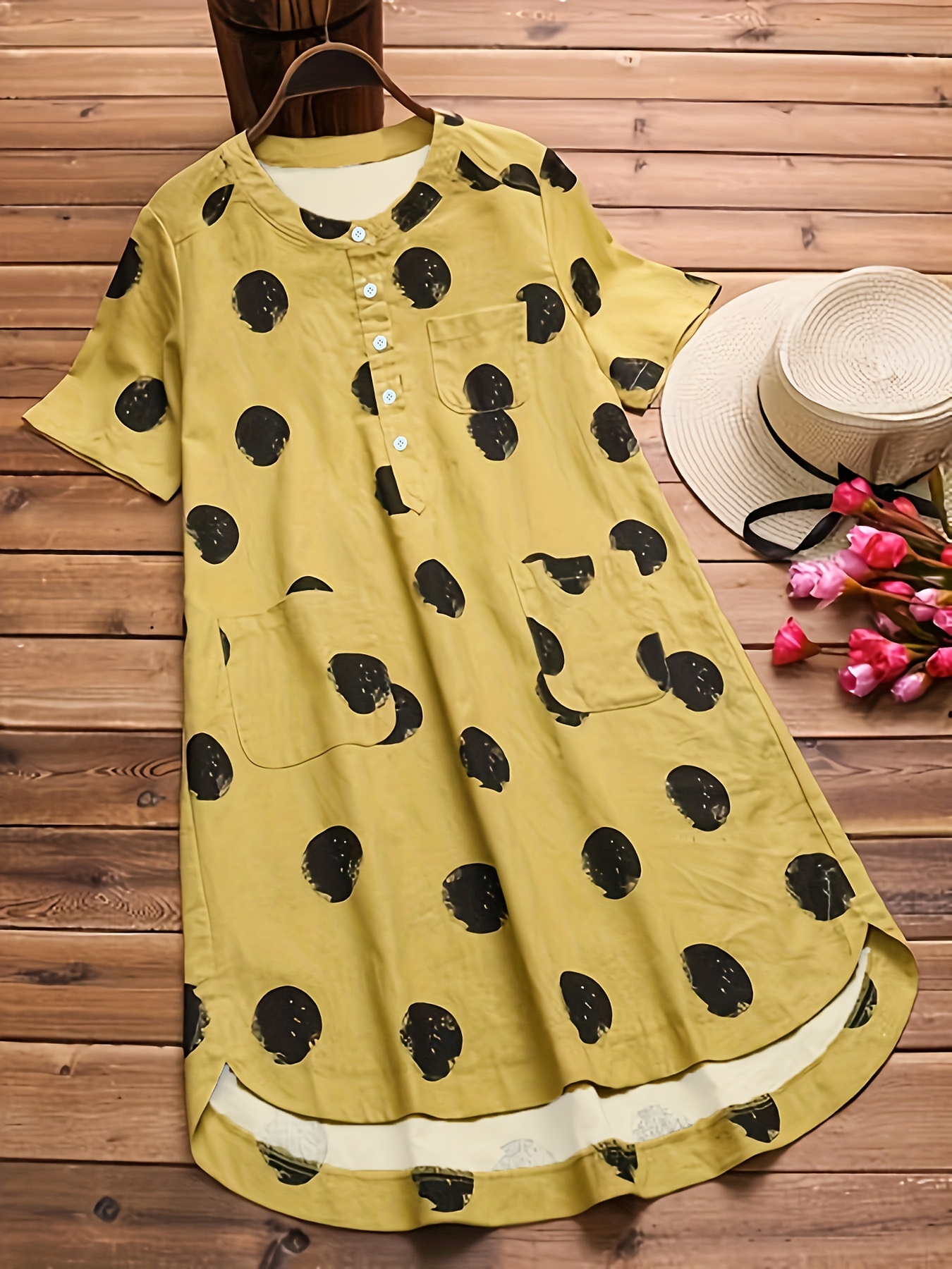 womens vintage inspired yellow polka dot dress asymmetrical - Temu Kuwait