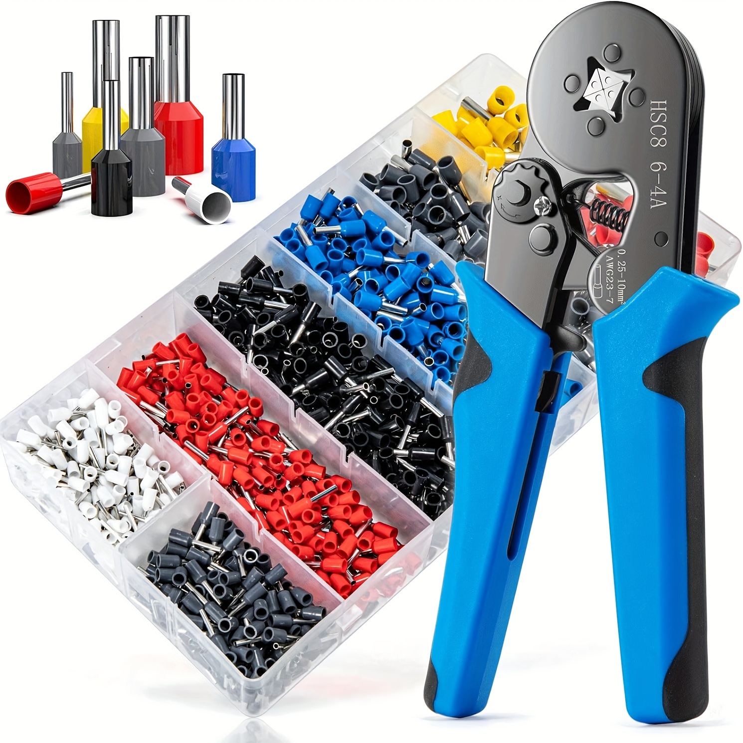 Ferrule Crimping Tool Kit with Wire Crimper Tool, Wire Ferrule Container,  and 1,200 Electrical Wire Connectors