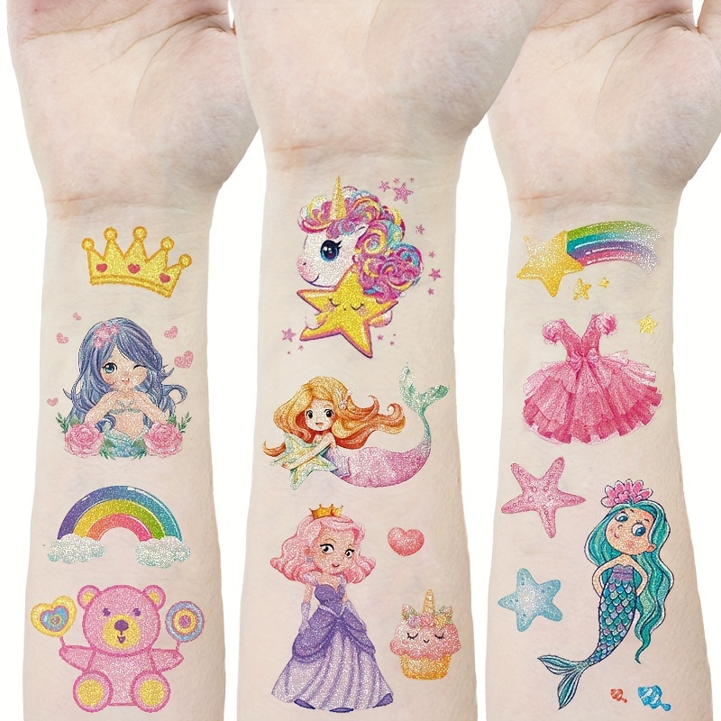Tatuajes temporales de unicornio, decoraciones de cumpleaños, suministros  de fiesta, 78 piezas de tatuajes mágicos de unicornio arco iris, regalos