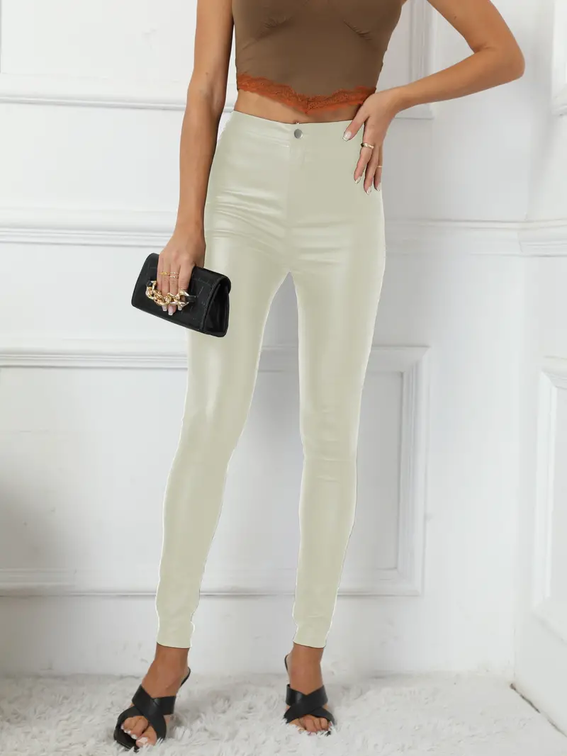 Women's White Leather & Faux Leather Pants & Leggings