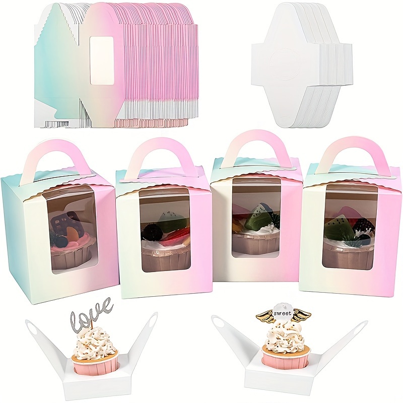 Paquete de 50 mini cajas individuales individuales para cupcakes blancos de  3 pulgadas con ventana en forma de corazón, caja de papel pequeña para
