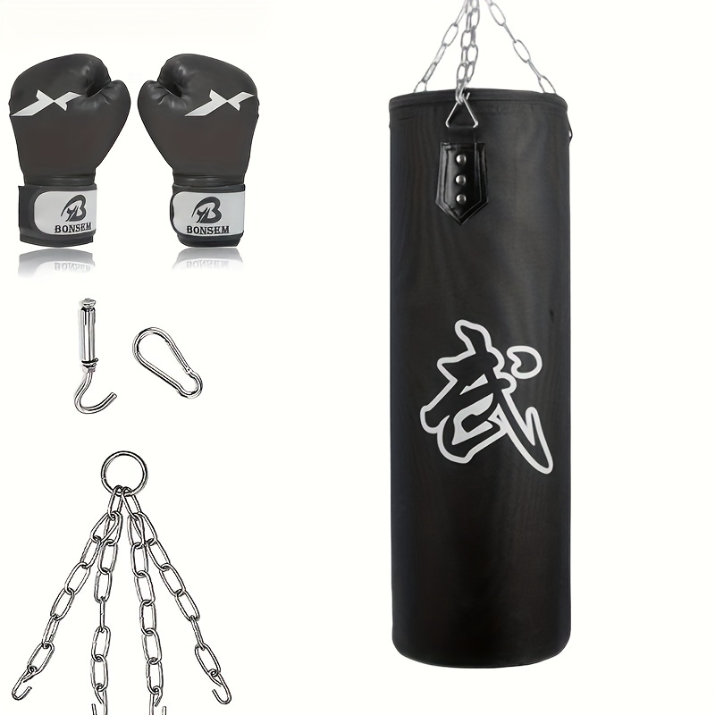 Heavy-Duty Punching Bag Set With Punching Gloves And Chain & Ceiling Hook  For MMA, Kickboxing, Karate, Taekwondo & More!