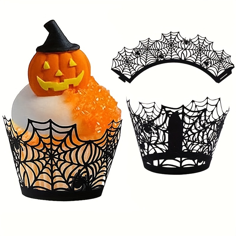 

25pcs Goxawee Cupcake Wrappers, Spiderweb Halloween Cupcake Wrappers, Laser Cut Cupcake Liners, Witch Halloween Party Decorations Paper Cups, Black Baking Cups Holders For Restaurant/food Truck/bakery