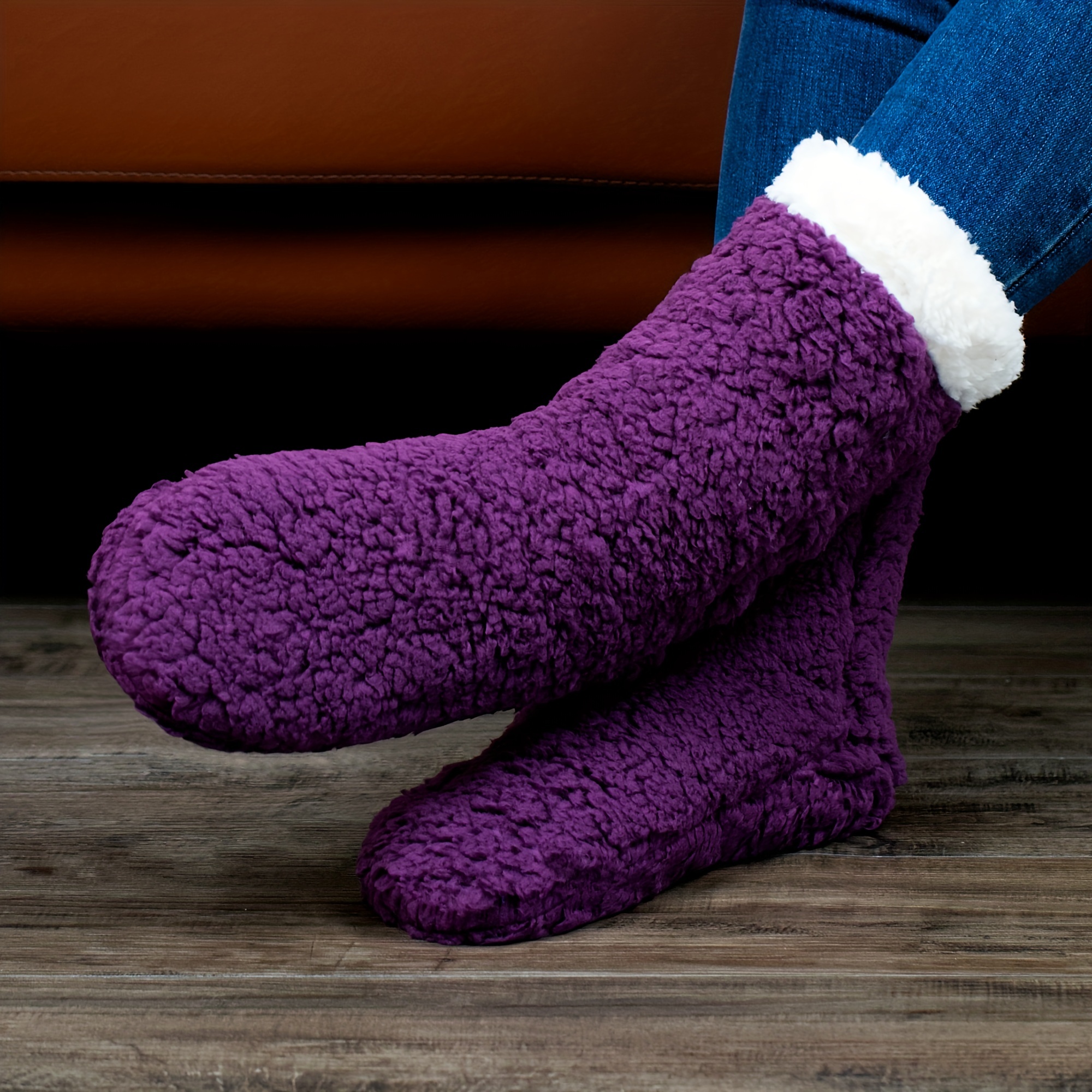 fuzzy winter purple ankle socks women