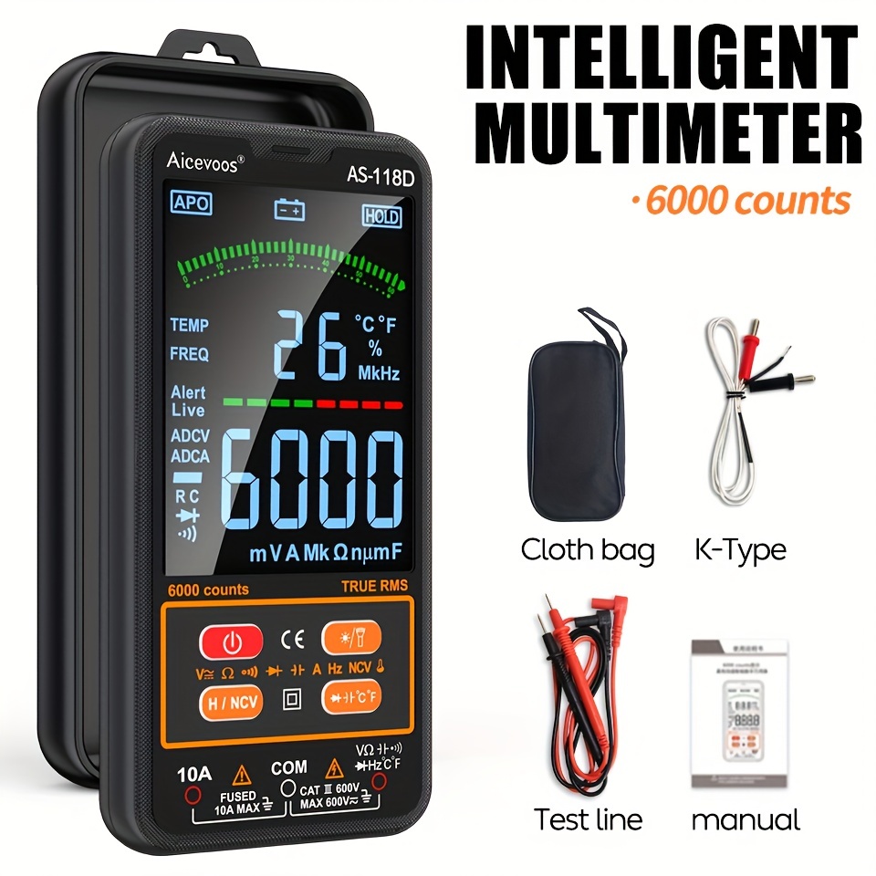 Multímetro digital multímetro portátil 6000 cuentas voltaje, corriente,  resistencia, continuidad, frecuencia, herramienta de medición de probador  de
