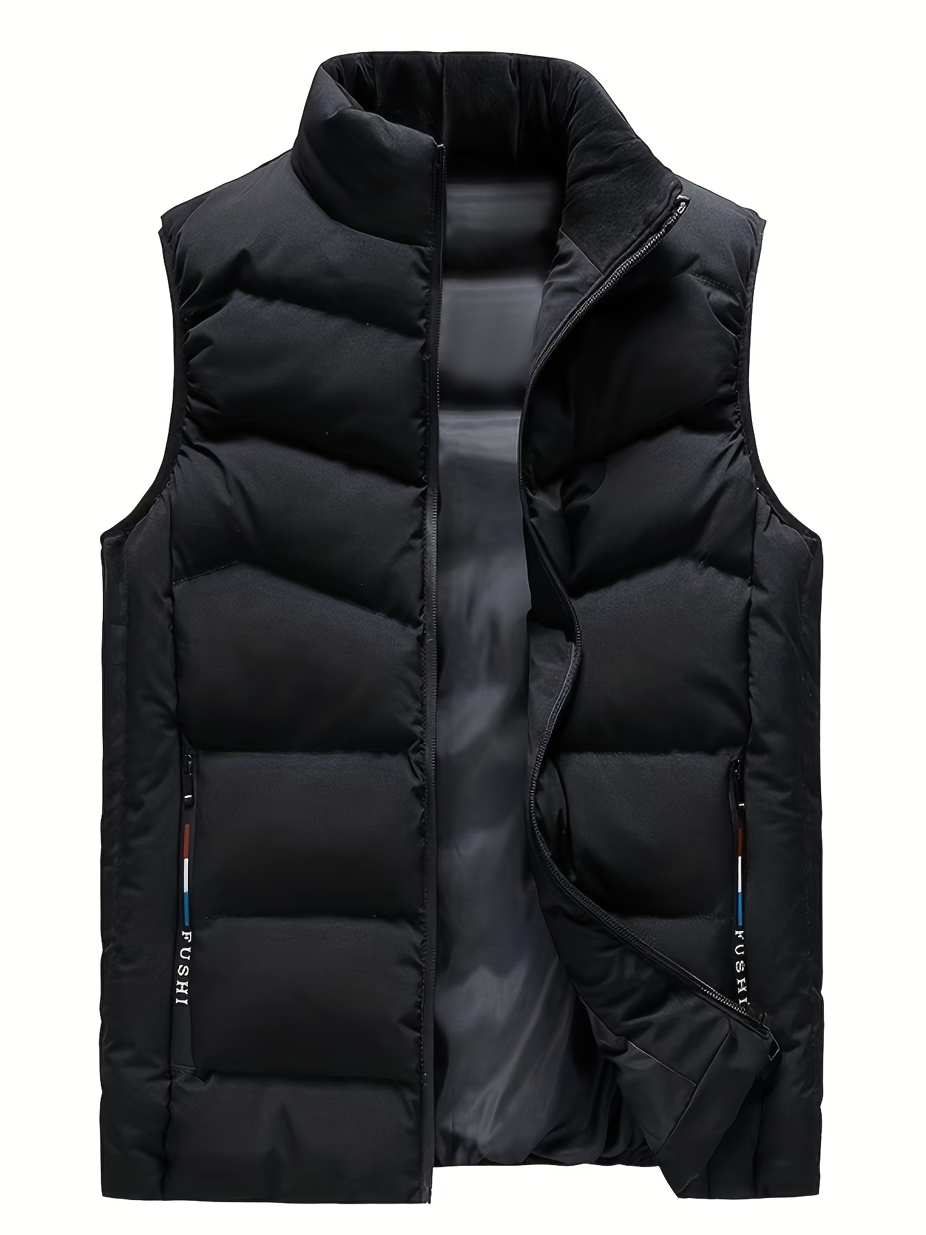 warm winter vest mens casual zipper pockets stand collar zip up vest for fall winter