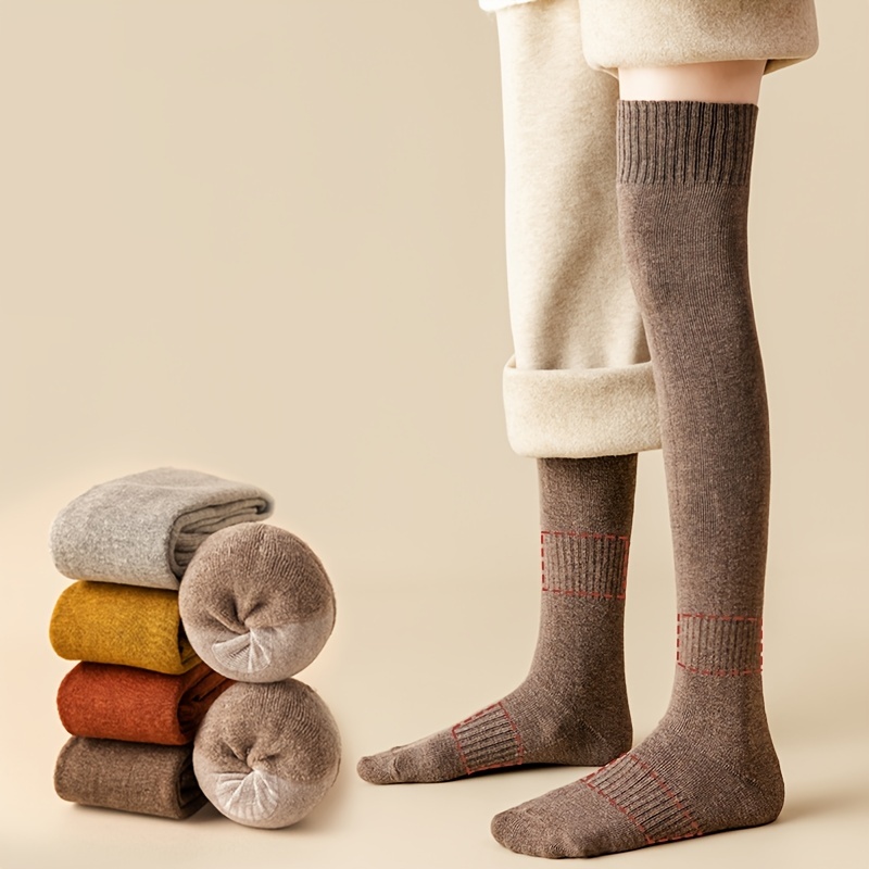 Thickened Knit Thigh High Socks Warm Fuzzy Knee Socks - Temu Canada
