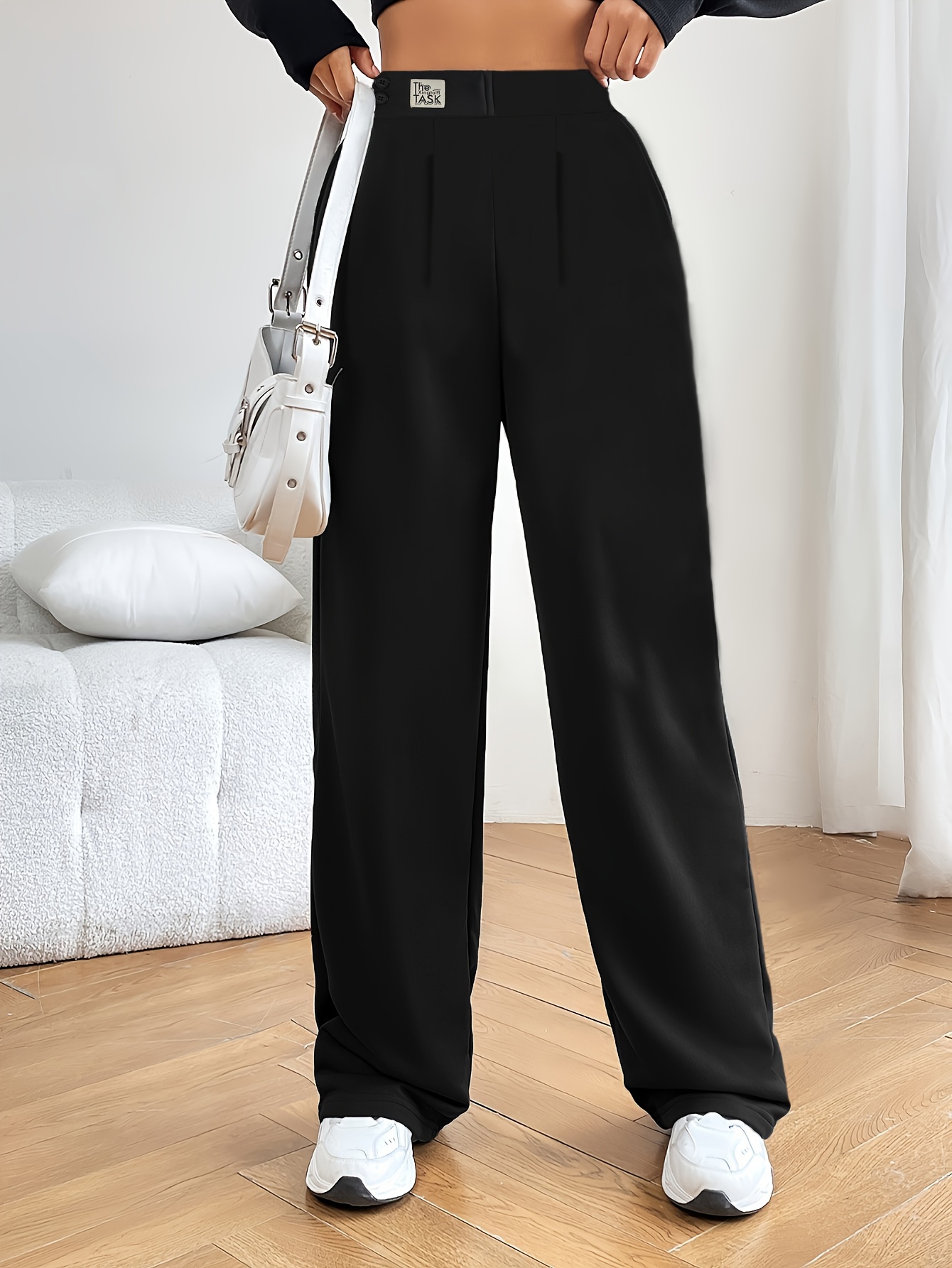 Tennis Button Pants, Women's Black Track Pants